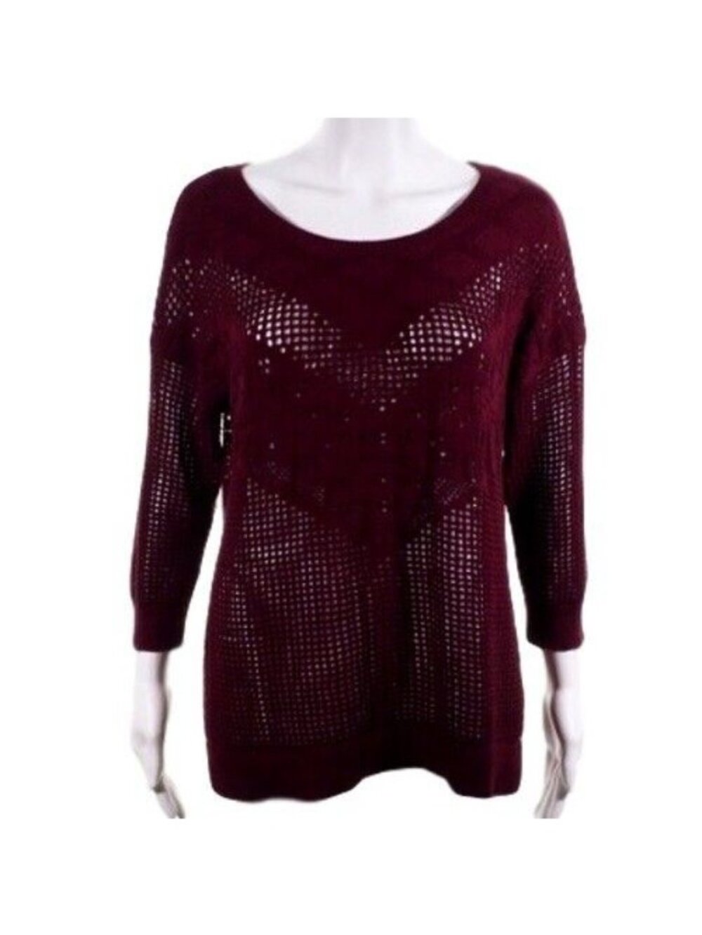 American Eagle Outfitters Sweater XL Womens Open Stitch Crochet Maroon Purple